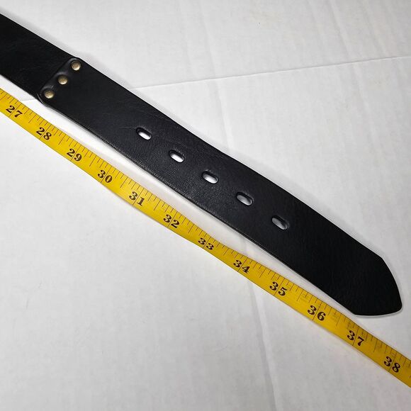 Levis Full Grain Leather Belt 32 Embossed Brass Buckle Black Workwear Unisex - Picture 8 of 8